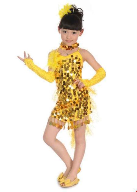Trang phục nhảy LaTinh mầm non màu vàng