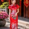 Trang phục Sườn Xám Trung Quốc tà dài màu đỏ