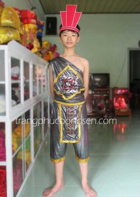 Trang phục Tây Nguyên, Âu Lạc nam thun bóng kim tuyến chéo vai màu đen