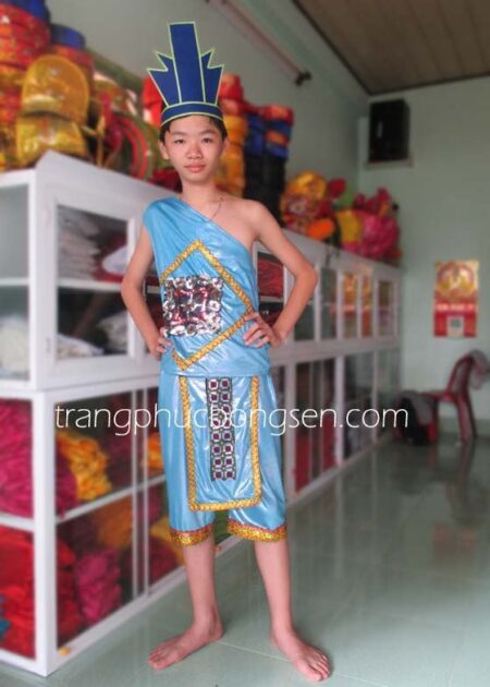 Trang phục Tây Nguyên, Âu Lạc nam thun bóng kim tuyến chéo vai màu xanh