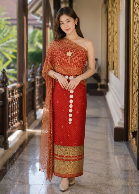 Trang phục truyền thống Thái Lan nữ màu đỏ