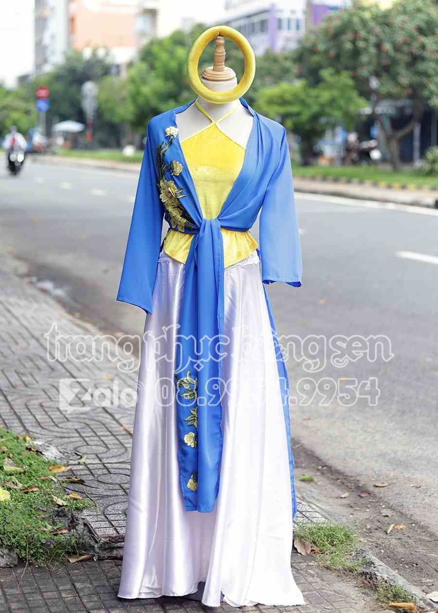 trang phục tứ thân hoa 3d màu xanh dương