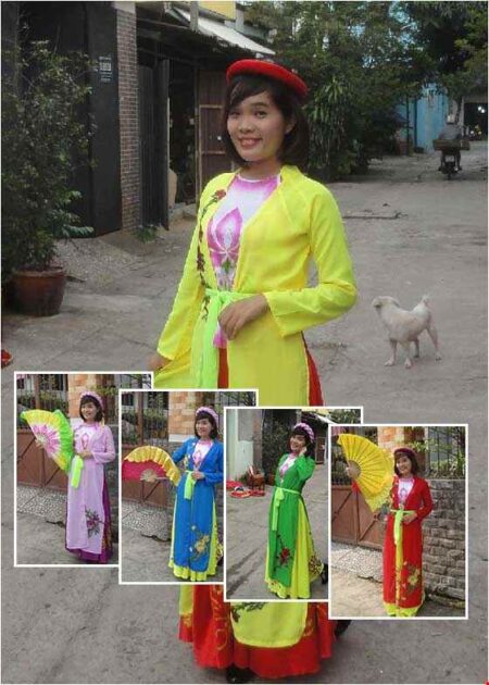 Tứ thân màu đỏ tà thêu hoa 3D