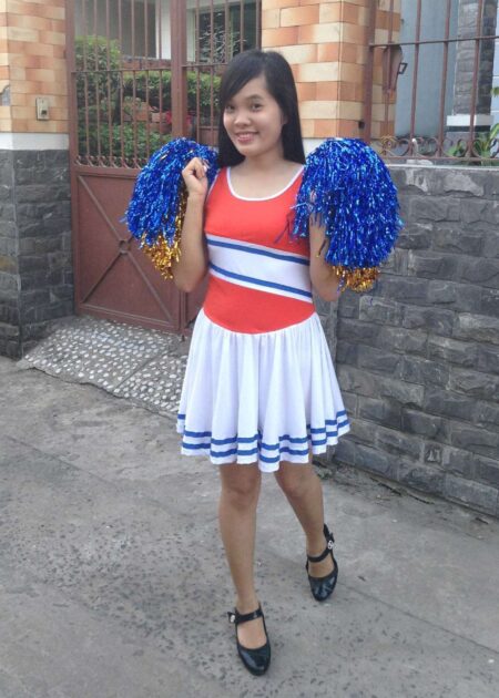 Váy múa cổ động cam phối trắng