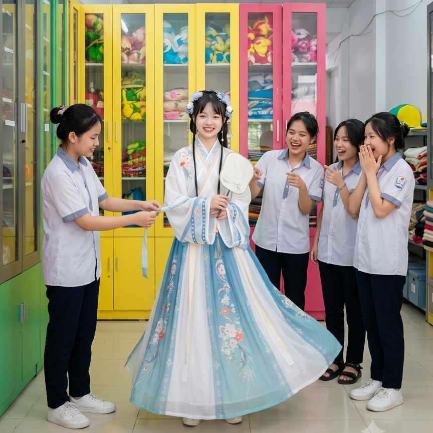 Khách hàng thử và thuê đồ hóa trang tại Trang Phục Bông Sen