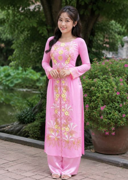 Áo dài biểu diễn vẽ kim tuyến nữ