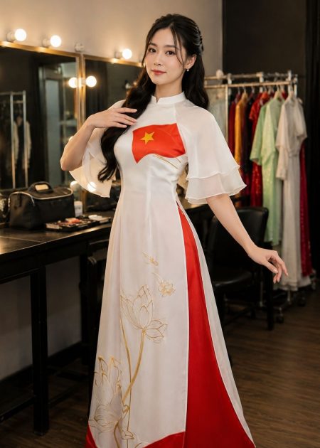 Áo dài biểu diễn nữ hoa sen trống đồng múa hát sử ca