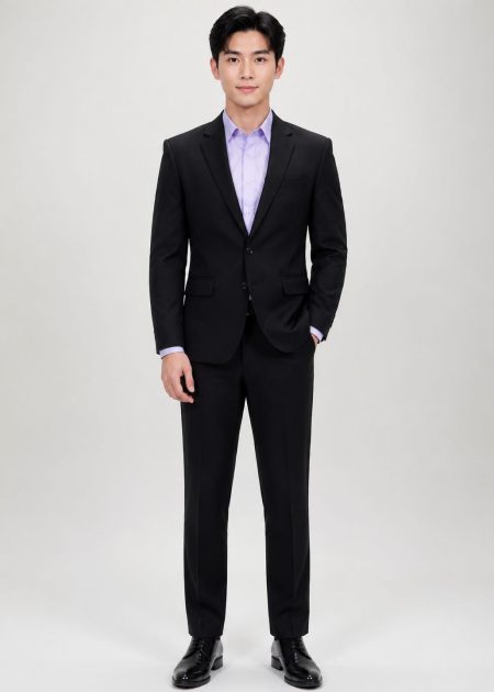 Bộ áo vest nam đen cổ 2 lớp