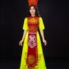 Đầm Âu Lạc thân đỏ tà vàng tay lửng
