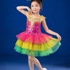 Đầm múa hát trẻ em vàng hồng xanh lá