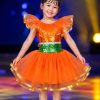 Đầm múa mầm non kim sa cam - xanh lá bèo cổ