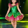 Đầm múa mầm non thân kim sa xanh lá bèo cổ váy hồng