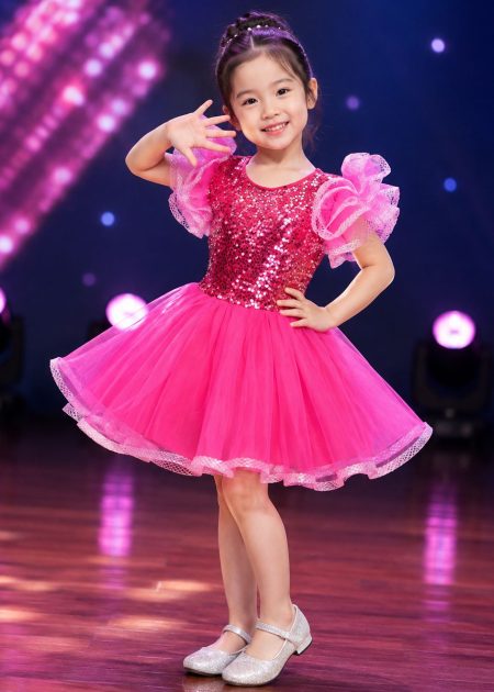 Đầm múa trẻ em kim sa hồng