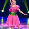 Đầm múa trẻ em kim sa hồng - xanh lá bèo chéo vai
