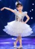 Đầm múa trẻ em kim sa trắng 3 tầng bèo cổ