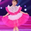 Đầm múa trẻ em kim sa trắng bèo nhún trắng hồng đầm bồng mầm non