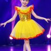 Đầm múa trẻ em kim sa vàng bèo cổ