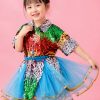 Đầm múa trẻ em kim sa xanh dương