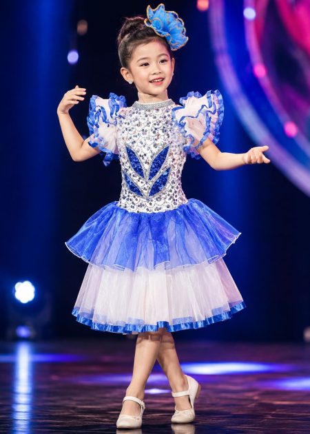 Đầm múa trẻ em kim sa xanh dương