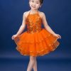 Đầm múa trẻ em màu cam mầm non