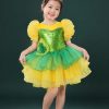 Đầm múa trẻ em màu xanh lá vàng