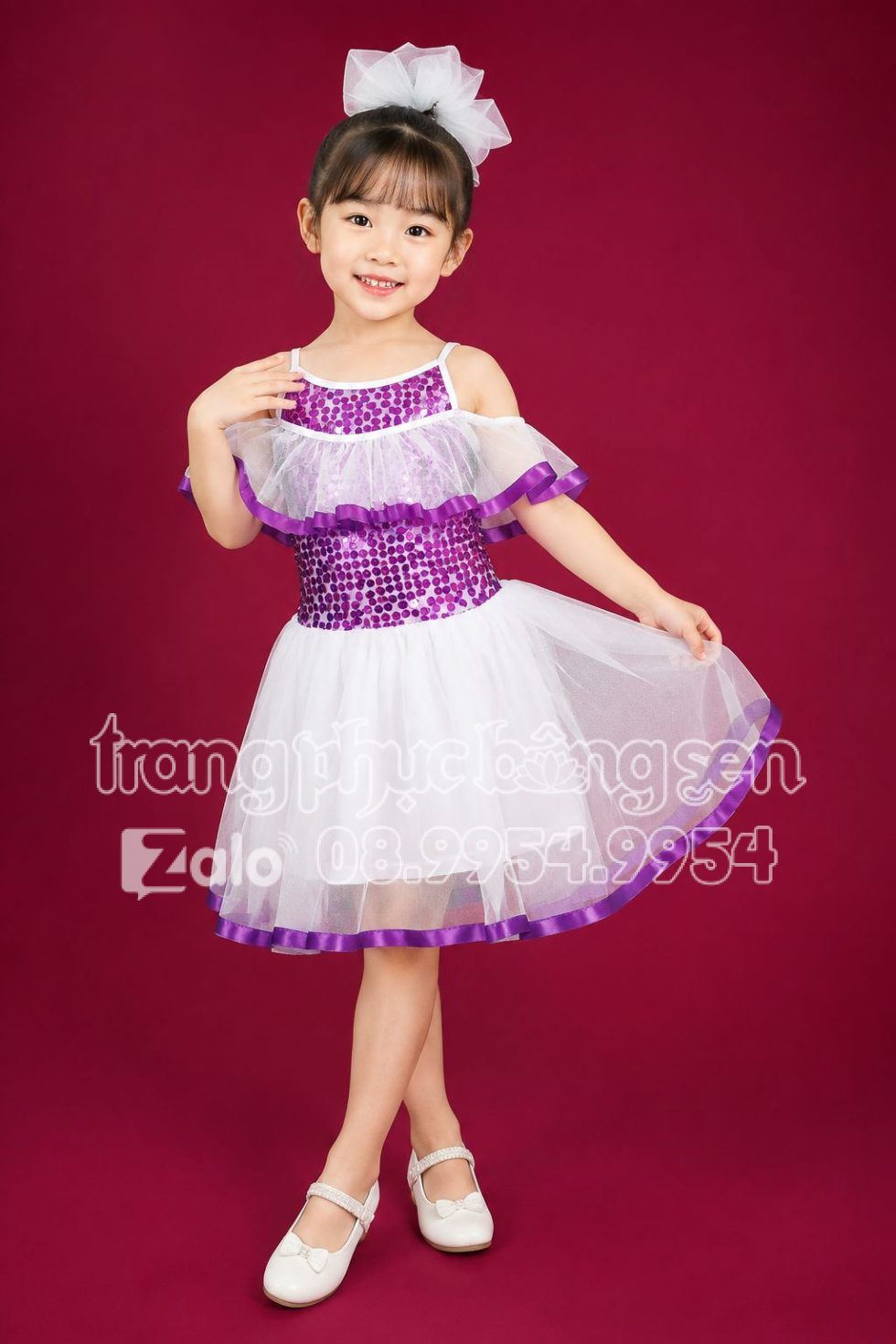 Đầm múa trẻ em tím đầm bồng