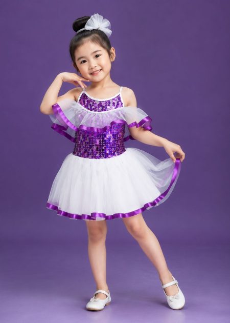 Đầm múa trẻ em tím đầm bồng
