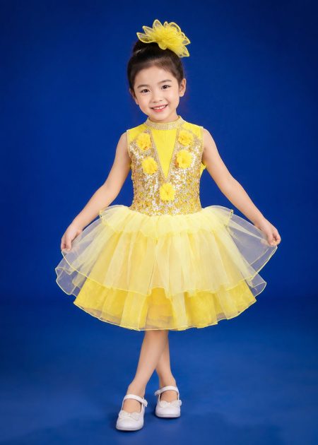 Đầm múa trẻ em vàng đầm bồng