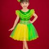 Đầm múa trẻ em vàng xanh lá bèo ngực đầm bồng