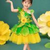 Đầm múa trẻ em xanh lá hoa mai đầm bồng mầm non