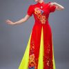 Đầm múa vẽ cổ trụ tay cánh tiên màu đỏ
