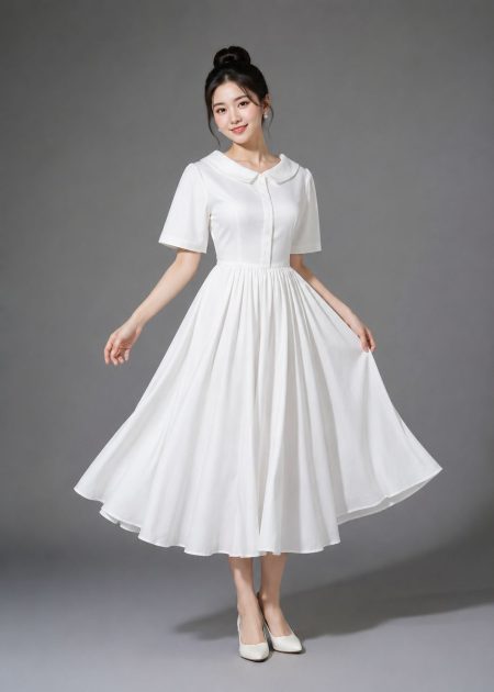 Đầm trắng lở xòe 360 độ