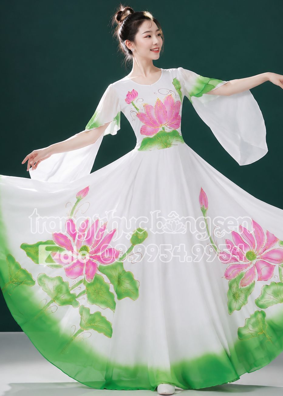 Đầm váy múa sen tay cánh tiên xòe rộng 360 độ