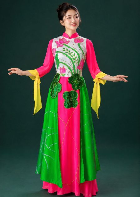 Đầm váy múa sen tay buộc dây cổ trụ