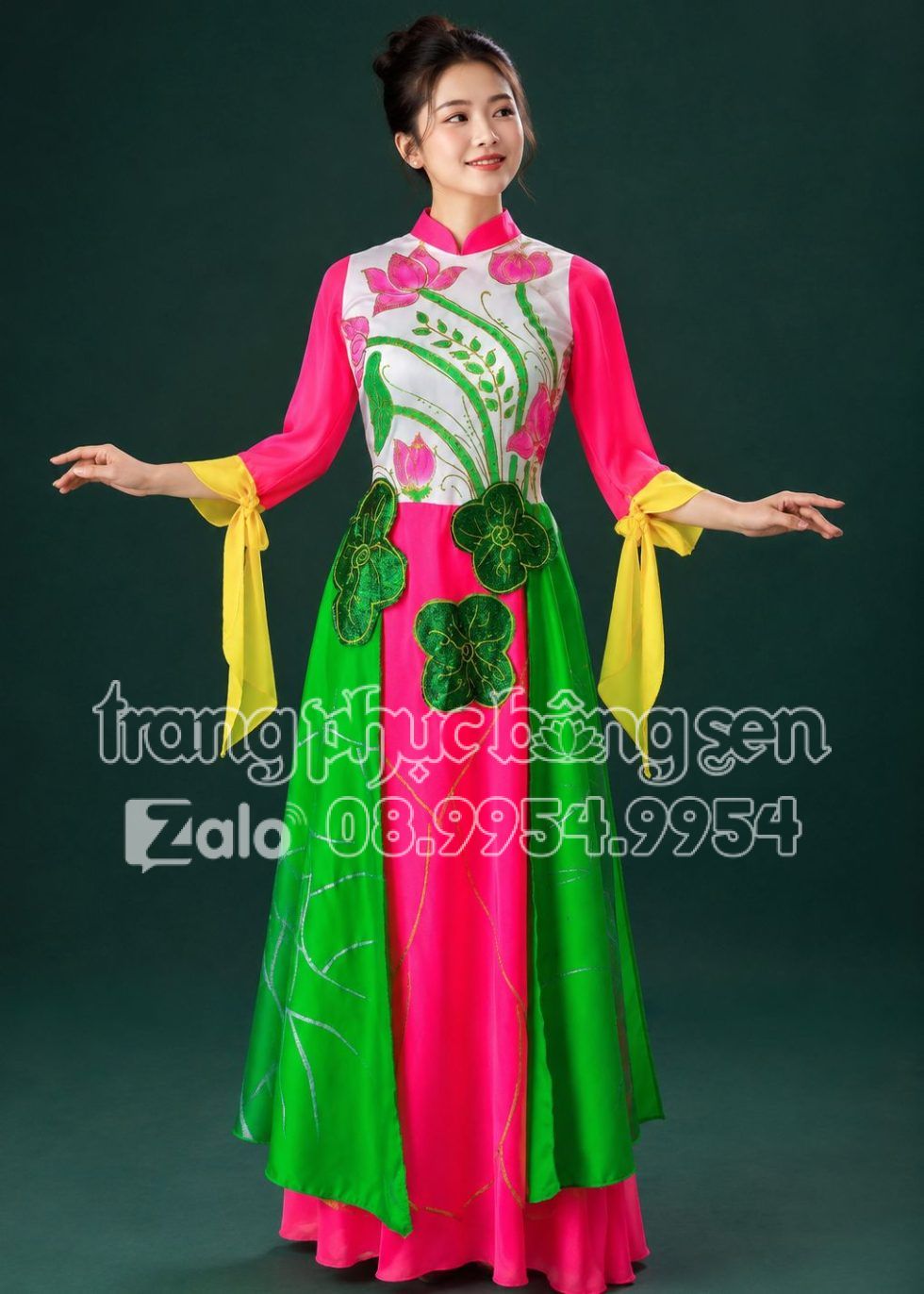Đầm váy múa sen tay buộc dây cổ trụ