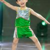 Đồ múa aerobic mầm non nam quần áo xanh lá phối kim sa