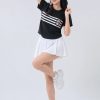 trang phục biểu diễn đồ múa cổ động thun đen sọc trắng váy xếp ly