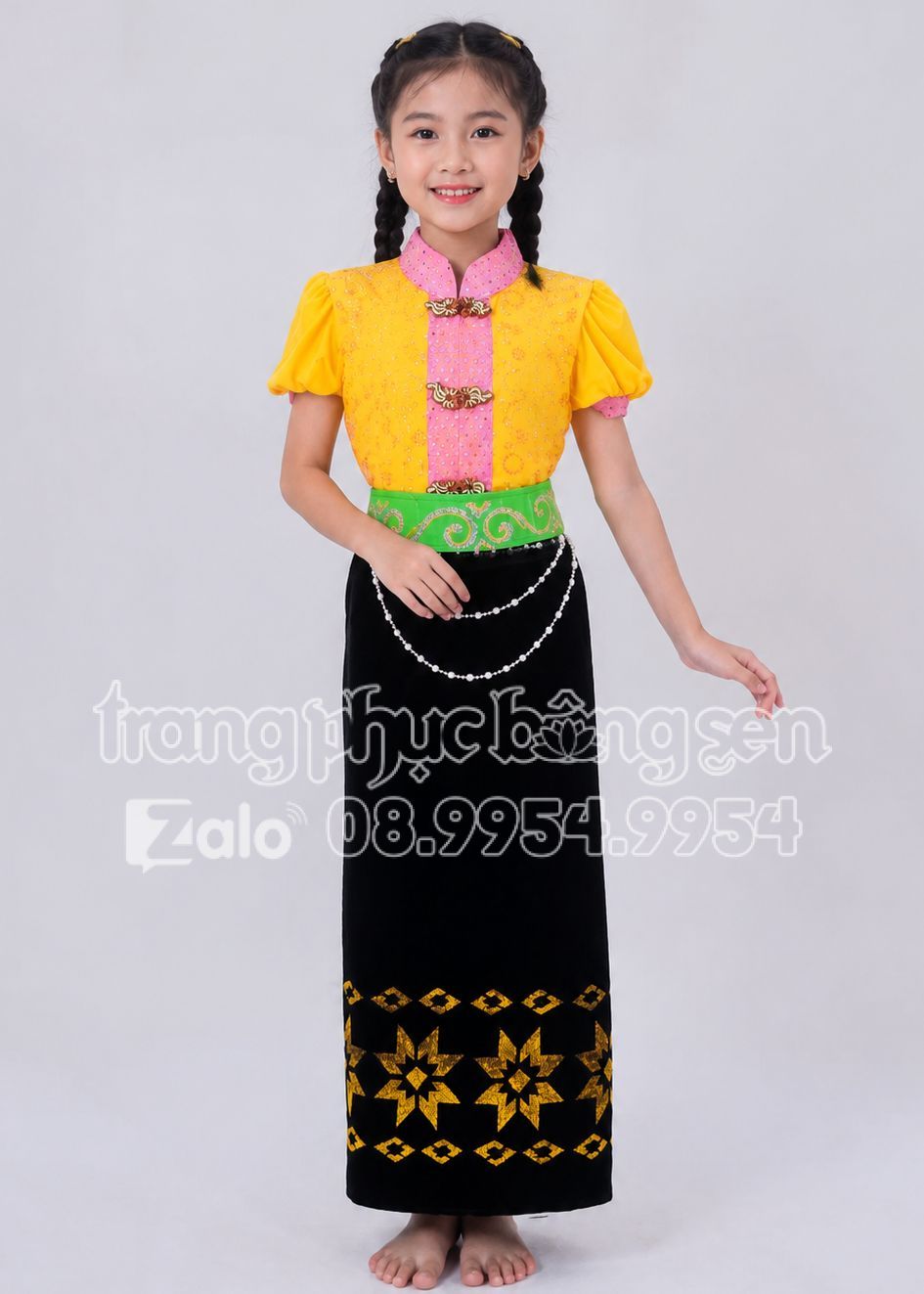 đồ múa dân tộc trang phục Thái tiểu học vàng studio