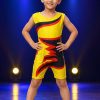 Đồ nhảy aerobic mầm non áo liền quần màu vàng lửa đỏ, đen