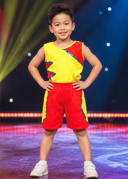 Đồ nhảy aerobic mầm non nam vàng đỏ