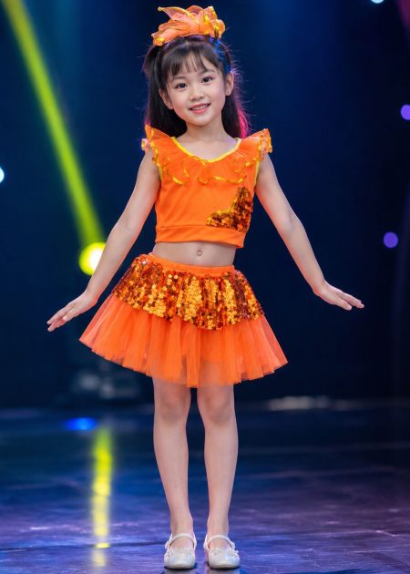Đồ nhảy cổ động mầm non áo váy kim sa vàng