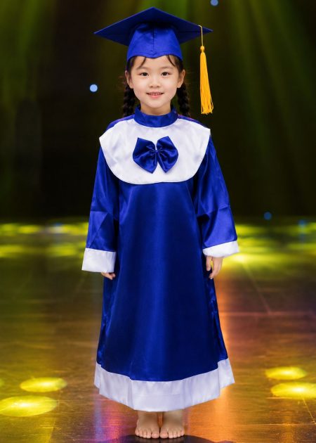 Đồ tốt nghiệp mầm non màu xanh bâu tròn có nơ