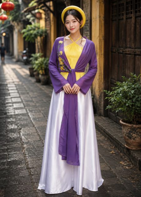 đồ tứ thân trang phục tứ thân hoa 3d màu tím