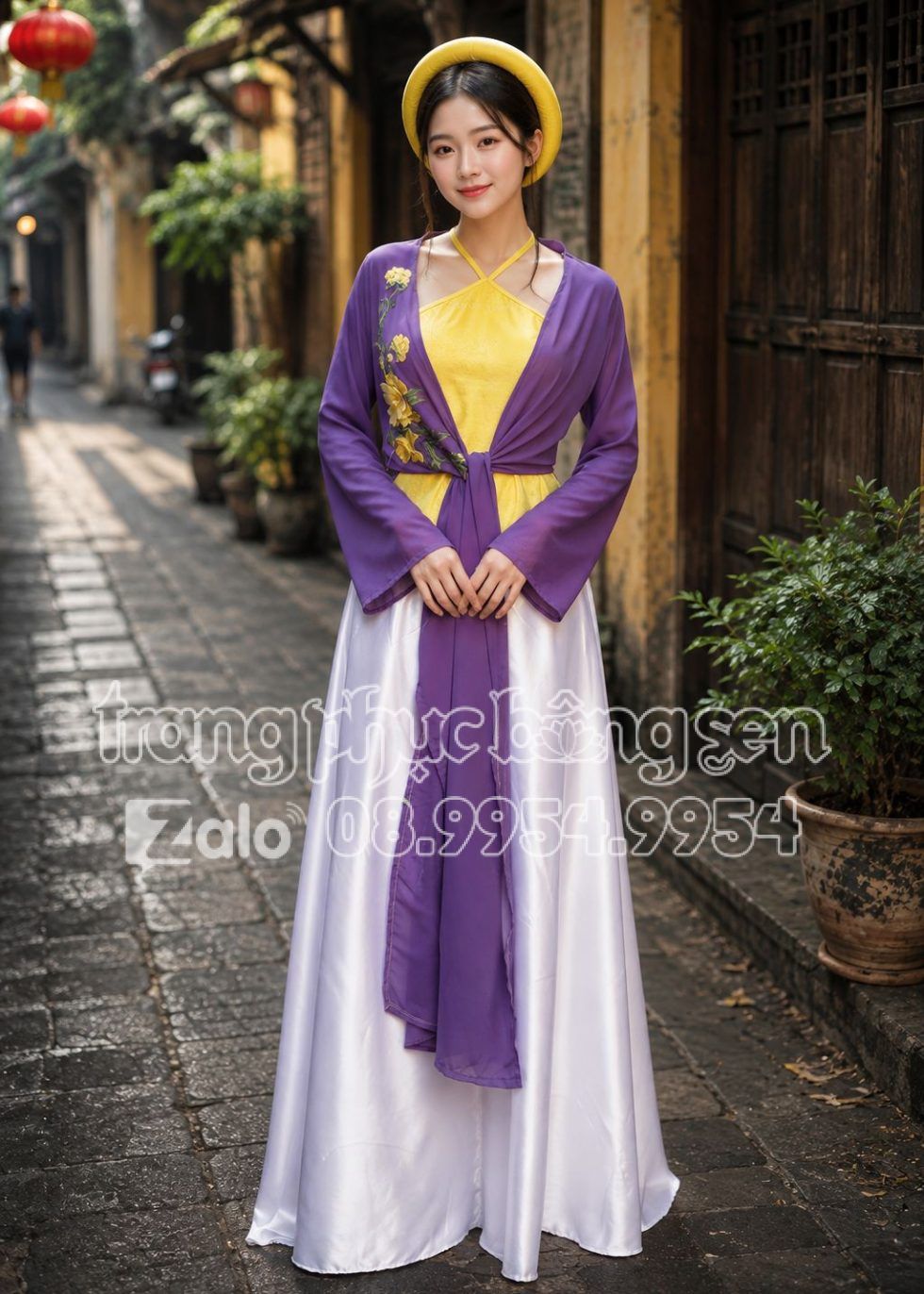 đồ tứ thân trang phục tứ thân hoa 3d màu tím
