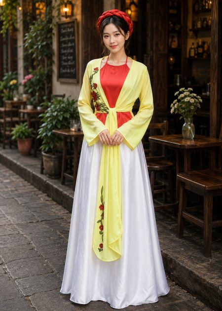 đồ tứ thân trang phục tứ thân hoa 3d màu vàng