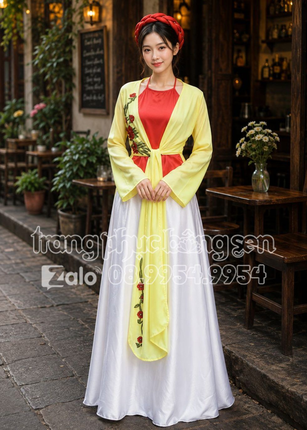 đồ tứ thân trang phục tứ thân hoa 3d màu vàng