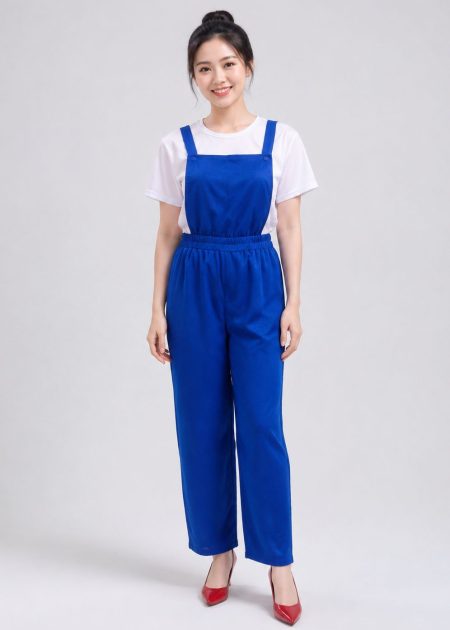 trang phục biểu diễn quần áo công nhân yếm màu xanh bích