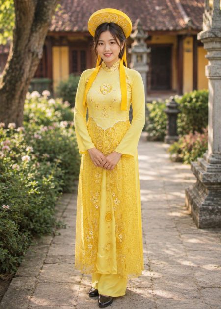 Shop cho thuê đồ áo dài ba tà vàng hoàng hậu