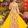 shop cho thuê đồ áo dài lụa trắng in mai đào