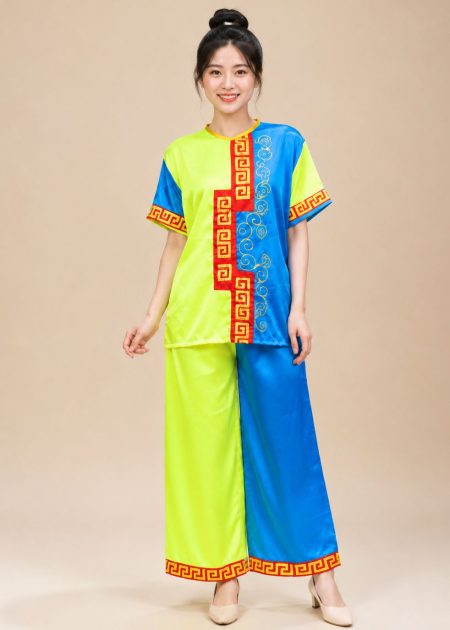 thuê áo bà ba bà ba đồng dao lớn vẽ vàng xanh dương